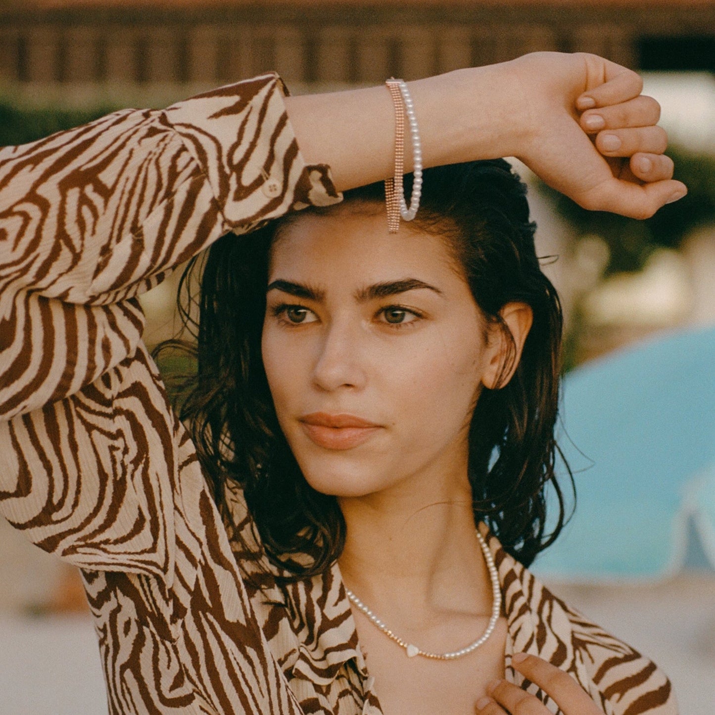 Panzerkettenarmband aus Weißgold mit Perlen