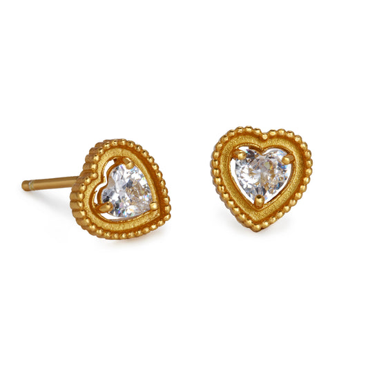 Diamond Heart Earstuds Gold