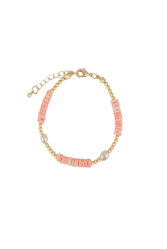 Gold Pink Beaded Bracelet