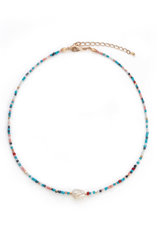 Multicolor Beaded Collier with Pearl Pendant