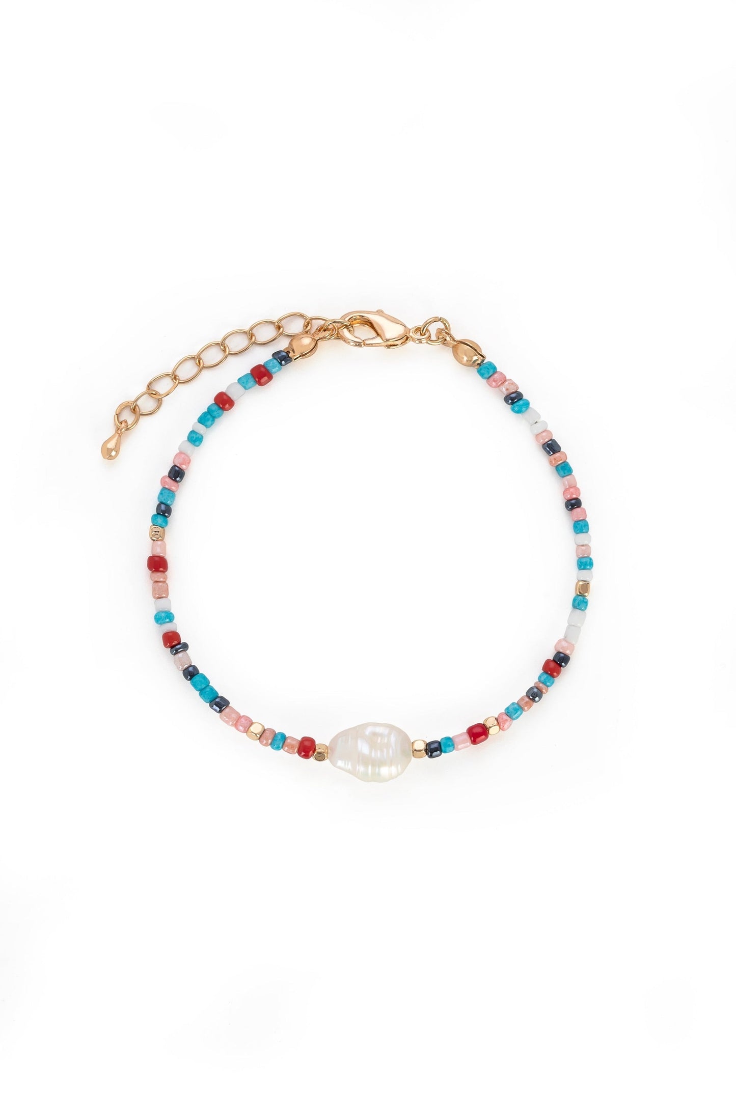 Multicolor Beaded Bracelet with Pearl Pendant