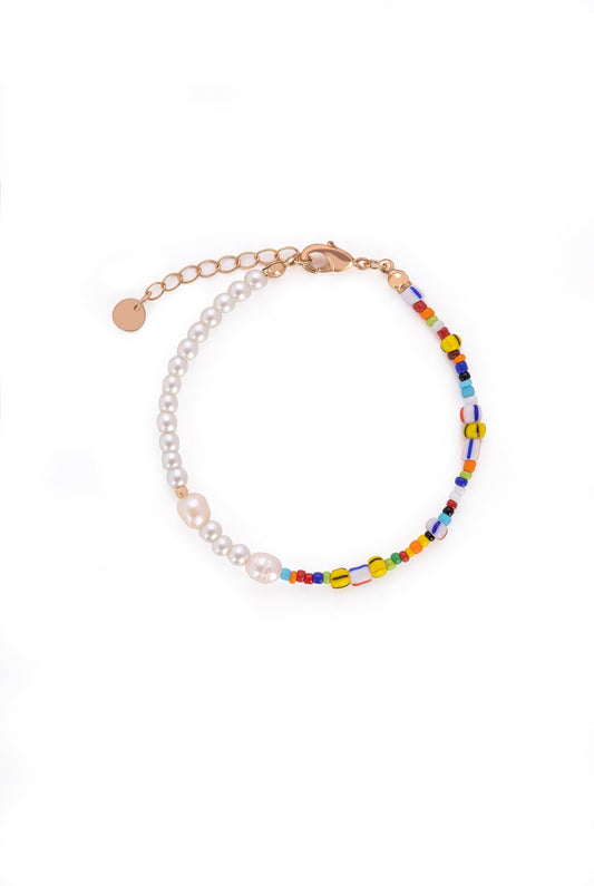 Half Pearl Half Multicolor Beads Bracelet