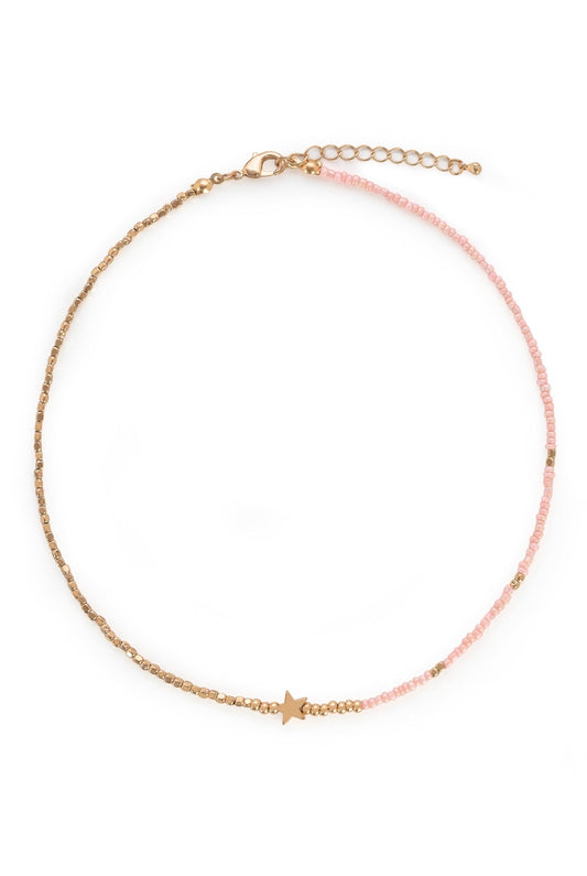 Half Gold Half Pink Beaded Collier