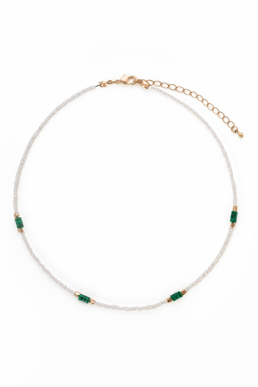 White Beaded Collier Green Details