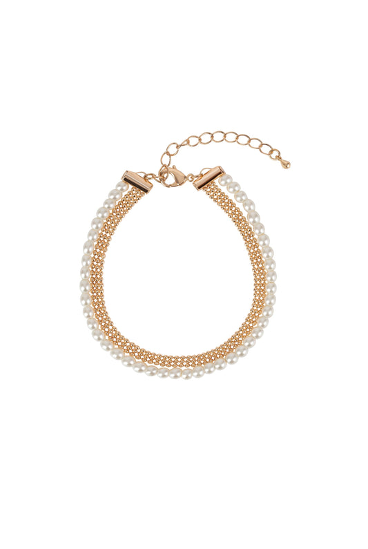 White Pearl Gold Curb Chain Bracelet