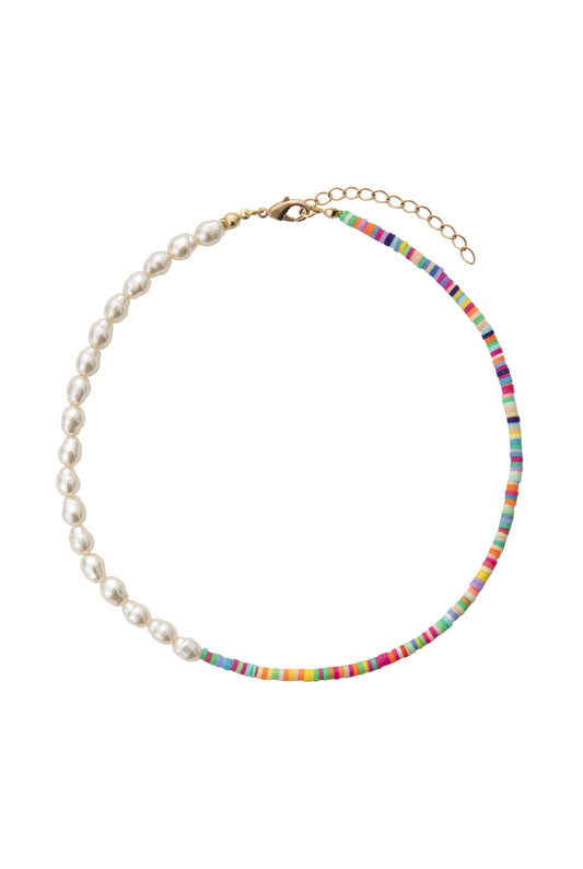 Half Pearl Half Bright Colored Beads Collier