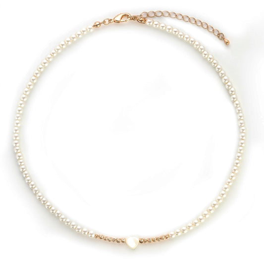 Pearl Beaded Collier with Heart Detail