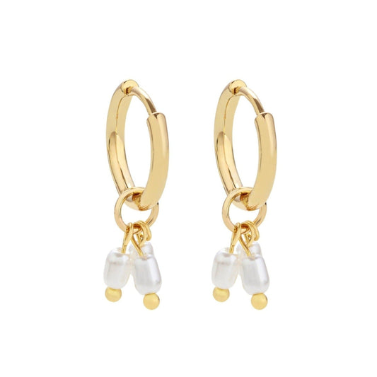 Trio Pearl Pendant Hoops Gold