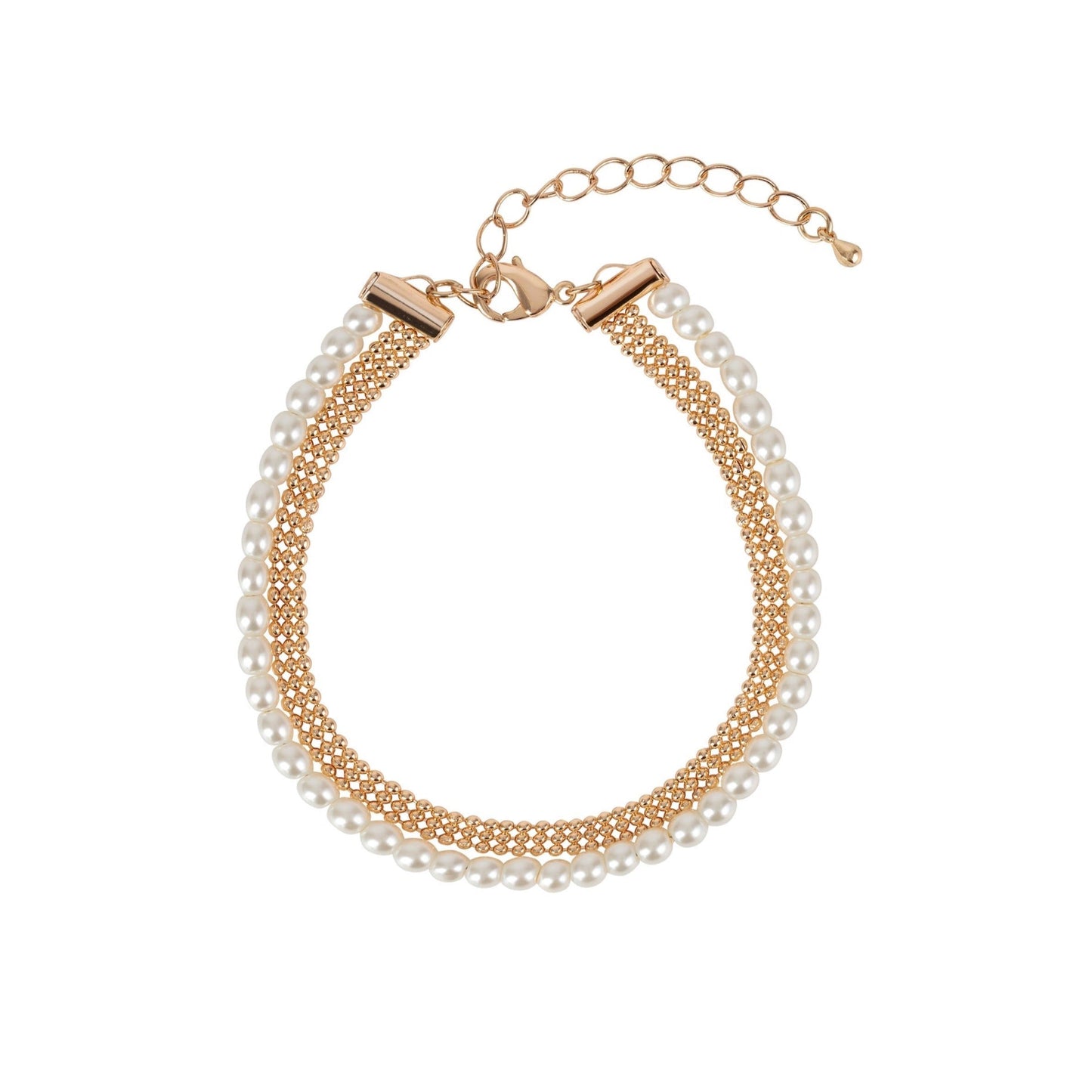 White Pearl Gold Curb Chain Bracelet